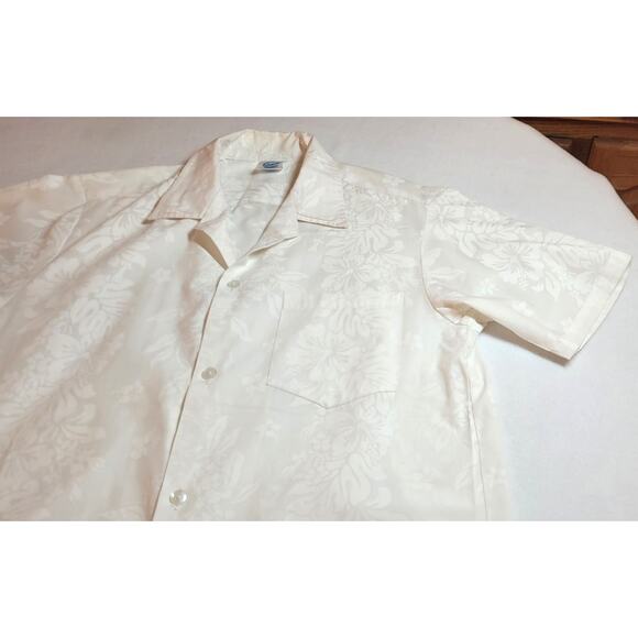 Hawaiian Shirt S Monochromatic White Hibiscus Button Front 80s 90s Minimalist - Picture 1 of 6